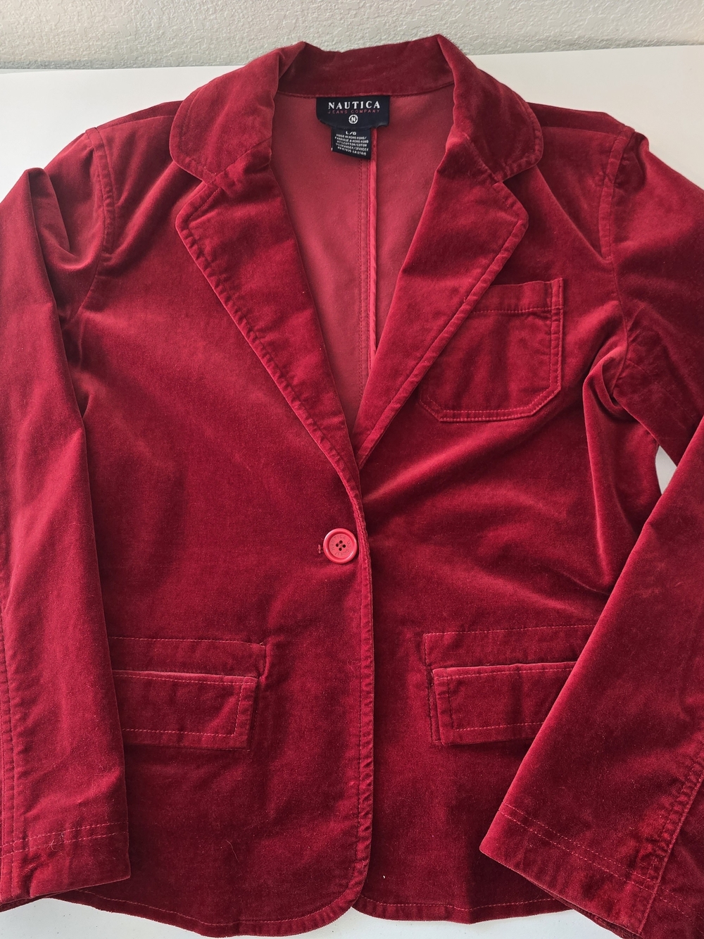 Nautica Women's Deep Red Velvet Blazer Jacket Size Large Very Good Condition